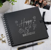 18th Birthday Present Black Scrapbook, Guest Book, Photo Album Silver Script